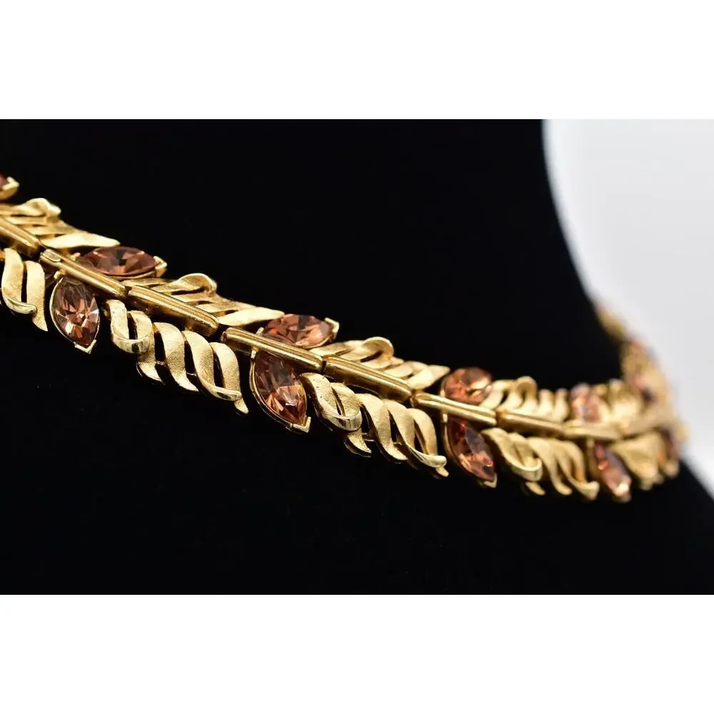 Lisner Vintage Choker Collar Necklace Crystal Brushed Gold Chunky Signed BinBJ